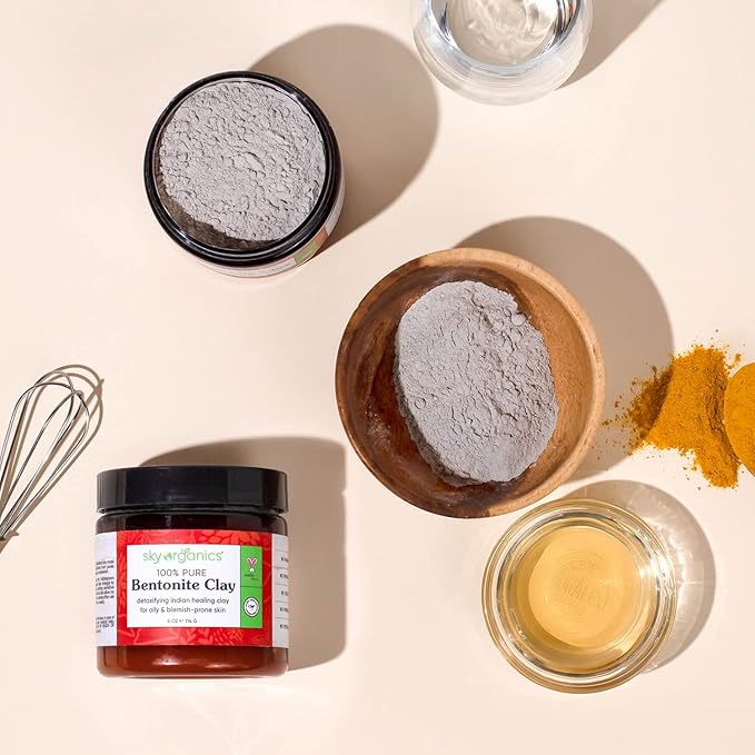 Sky Organics Indian Healing Clay with Detoxifying Bentonite Clay for Face, Helps Remove Impurities, Suitable for Oily or Blemish-Prone Skin, 100% Pure, Vegan & Cruelty-Free Skin Care, 4 Oz.