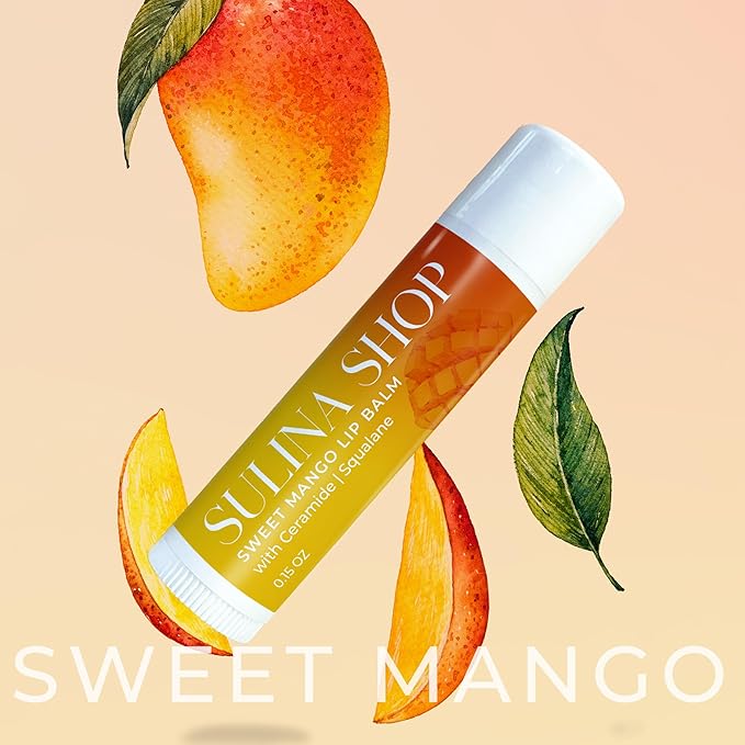 Mango Lip Balm Hydrating for Dry, Cracked Lips, Beeswax Lip Moisturizer Stick, Soothe Dryness, Restores Smoothness & Barrier Protection, Natural & Instant Moisture, Sweet Lip Therapy - 0.15 Fl oz