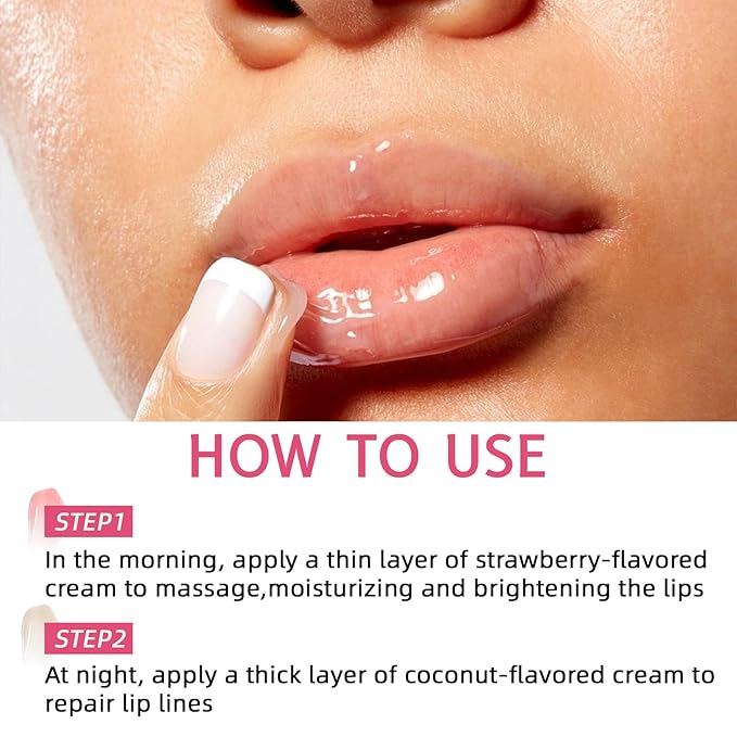 24H Lip Mask Set – Strawberry Day & Coconut Night Care – Hydrating & Softening Lip Sleeping Mask Duo for Dry, Flaky Lips – 10g x 2 (Strawberry and Coconut Set)