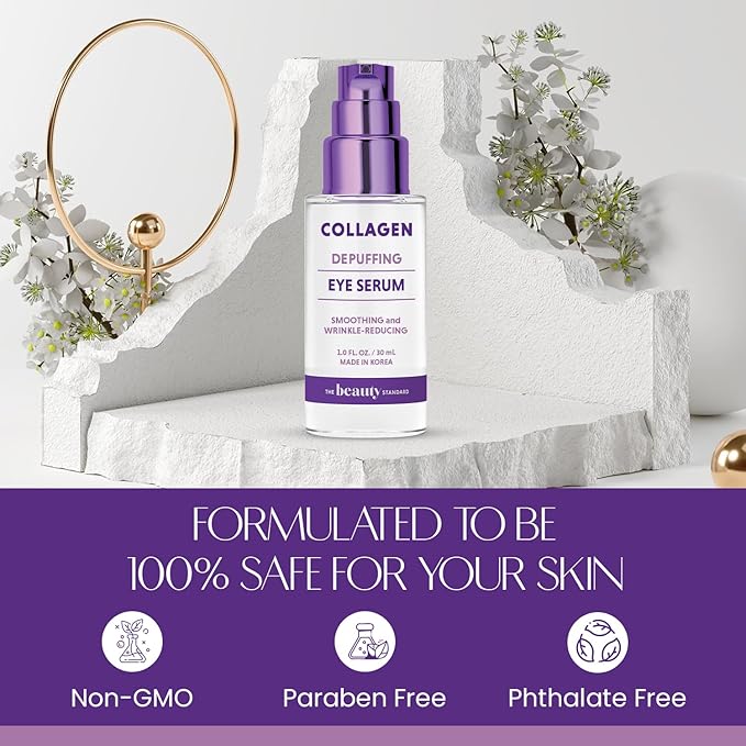 Collagen & Hyaluronic Acid Under Eye Serum - Reduces Puffiness, Dark Circles & Wrinkles, Hydrating - Dermatologist Tested, Korean Skin Care - 1 oz / 30 ml (2 Pack)