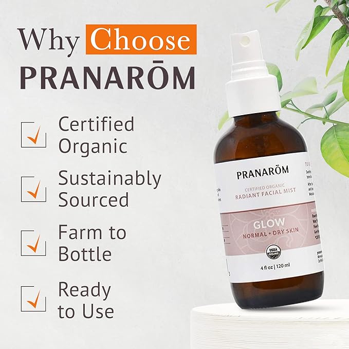 Pranarom Facial Mist (4oz / 120ml) - 100% Pure & Natural Essential Oil Facial Mist for Dry Skin Hydration & Toning (Glow (Dry Skin))