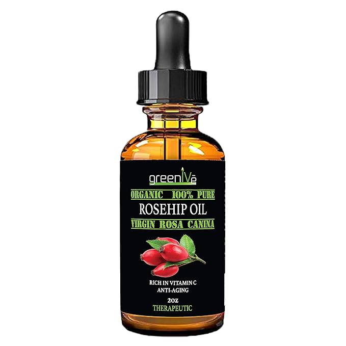 GreenIVe Rosehip Oil Rosa Canina 100% Pure Cold Pressed Virgin Oil Glass Dropper Easy Application (2 Fl Oz)