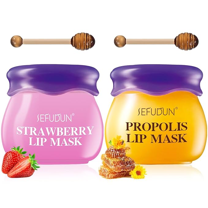 2 PCS Bee Balm Lip Balm, Bee Lip Balm Lip Mask, Propolis Lip Mask Overnight Moisturizing Lip Balm with Stick, Sleeping Lip mask Hydrating Prevention Dry & Cracked, Reduce lip Lines