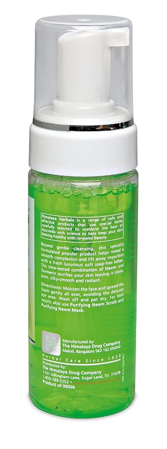Himalaya Purifying Neem Foaming Face Wash, Soap-Free Daily Foaming Facial Cleanser with Neem & Turmeric for Deep Cleaning, Paraben-Free, Dermatologically Tested, 150 ml (5.07 oz)