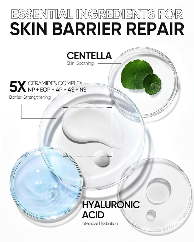 Face Moisturizer with 5X Ceramides, Hydrating Moisture Barrier Repair Cream for Sensitive/Oil Skin Types, Hyaluronic Acid & Centella (Ceramides, 2.82 OZ (Pack of 1))