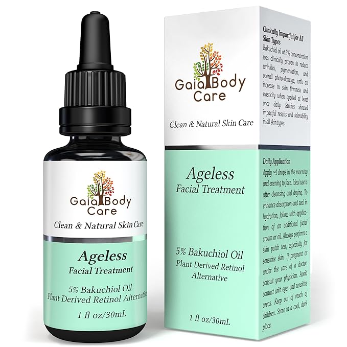 Gaia Body Care 5% Bakuchiol Oil Organic - Anti Aging, Anti Wrinkle, Reduces Fine Lines, Smooths Skin, Hydrates - Botanical Vegan - Natural Retinol Alternative Facial Oil (1oz, Rose)