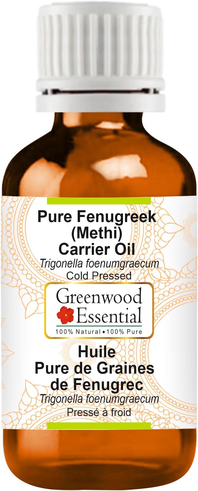 Greenwood Essential Fenugreek (Methi) Oil (Trigonella foenumgraecum) | Cold Pressed | Natural | Undiluted | for Diluting Essential Oils | for Hair, Skin & Massage | Men & Women | 100ml (3.38 oz)