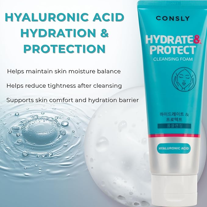 Hyaluronic Acid Cleansing Foam | Korean Foaming Face Wash | Hydrating Daily Cleanser for Dry & Dehydrated Skin | Remover Makeup & Sunscreen | K-Beauty Face Cleanser | 120 ml / 4.06 fl oz.