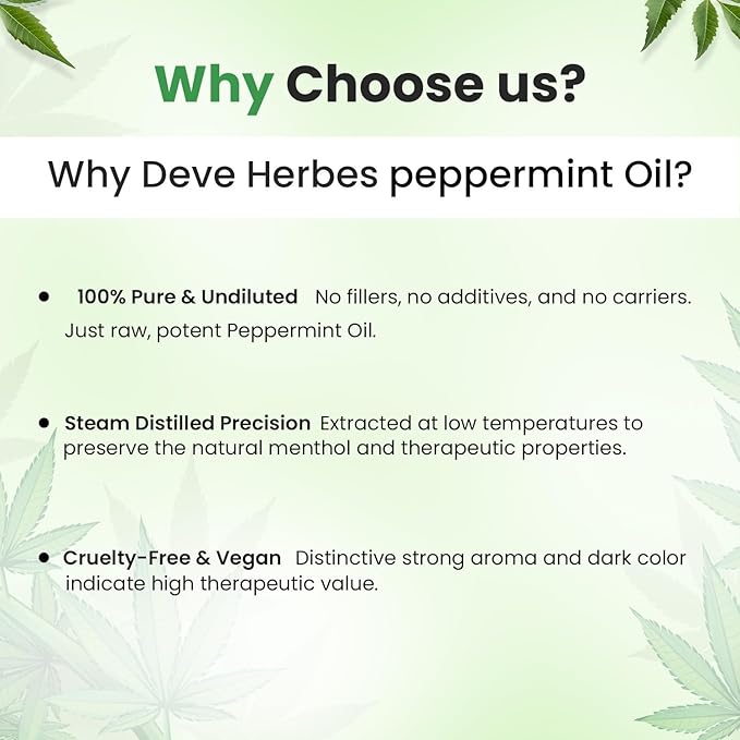 dève herbes Peppermint Essential Oil (Mentha piperita) Pure | Non-Sticky | Non-Greasy | Lightweight | Men & Women | All Skin Types | Steam Distilled 30ml (1 oz)