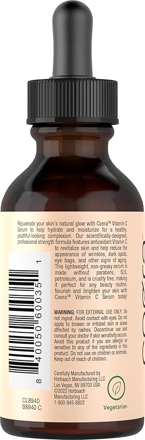 Coera Vitamin C Face Serum | 12% with Ascorbic Acid | 2 fl oz | Hydrating and Moisturizing for Dark Spots | Paraben & SLS Free
