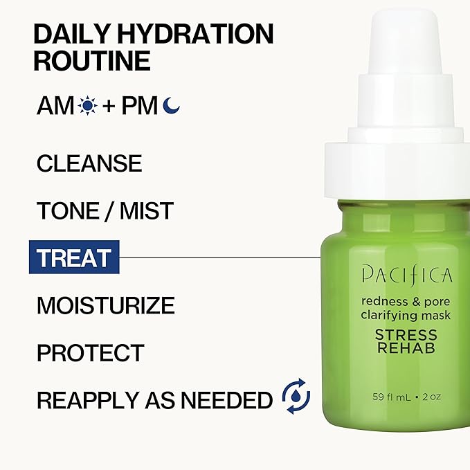 Pacifica Stress Rehab Redness & Pore Clarifying Face Mask, Niacinamide & Caffeine Facial Mask for Redness Relief, Pore Minimizer for Oily Skin, Clean Beauty Vegan & Cruelty-Free, 2 Fl Oz (Pack of 2)