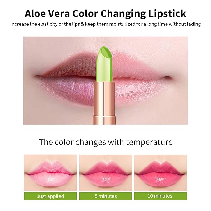 Aloe Vera Jelly Lipstick - Hydrating & Moisturizing Tinted Lip Balm, Color Changing Formula, Vegan & Cruelty-Free, Long Lasting Natural Lip Color (Green Tube-03#Orange Red)