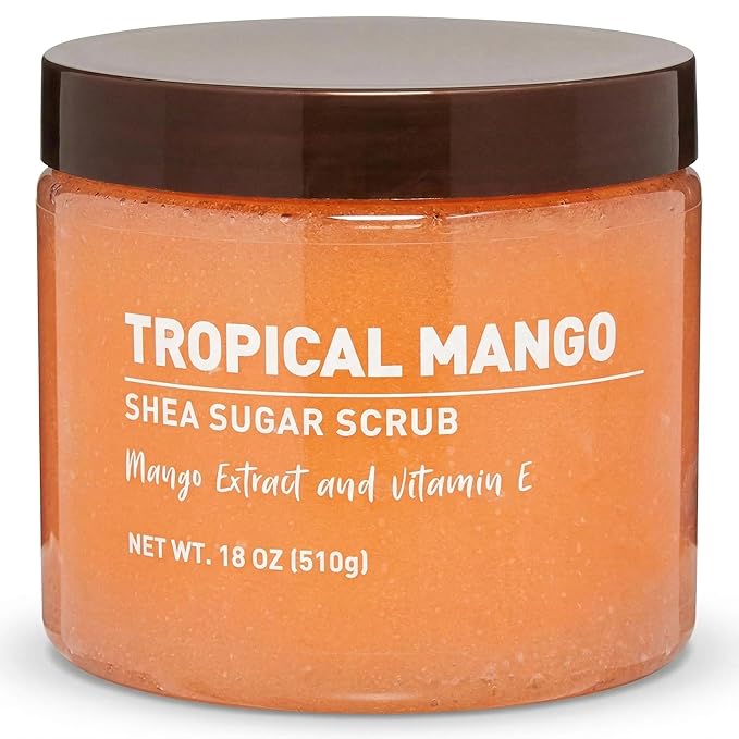 Tropical Mango Sugar Scrub – Exfoliating Body Scrub for Women, Moisturizing Shea Butter, Natural Sugar Exfoliant, Hand and Foot Scrub, Paraben-Free, All Skin Types, 18 oz (Pack of 2)