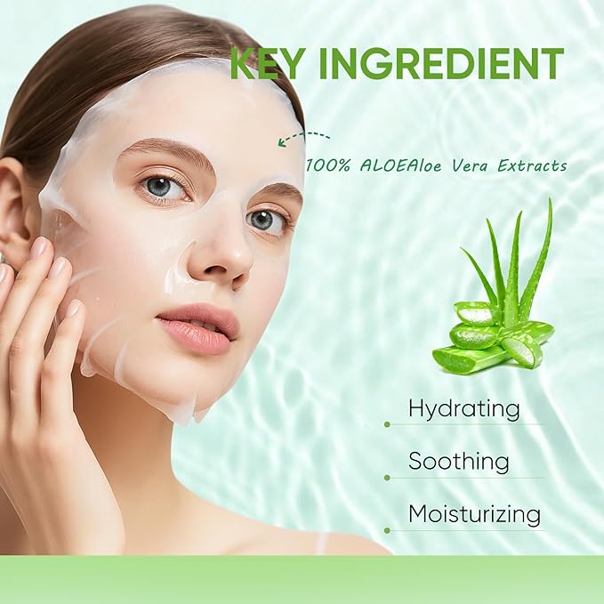 Aloe Vera Face Masks Sheet for Women,Moisturizes Facial Masks Oil Control,Hydrates, Soothes,Home Spa Facial Sheet Mask For All The Skin（6Pack）