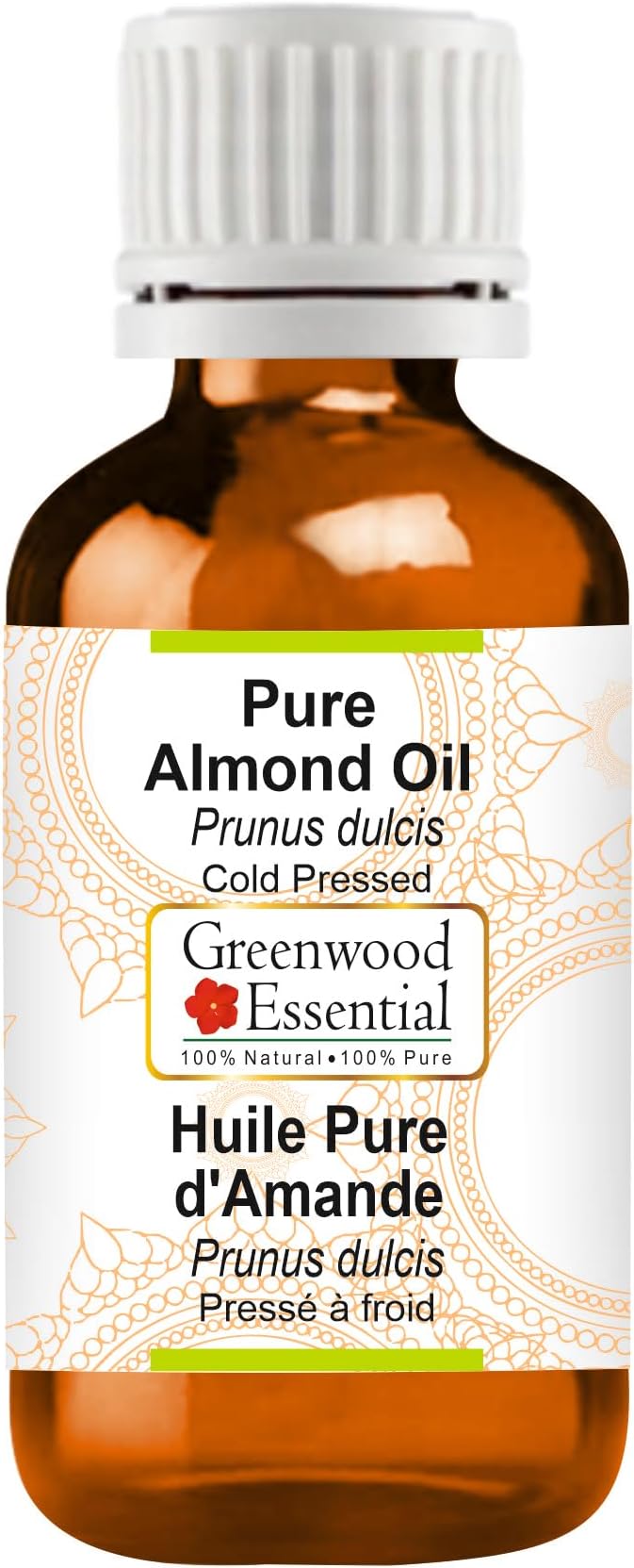Greenwood Essential Almond Oil (Prunus dulcis) | Cold Pressed | Natural | Undiluted | for Diluting Essential Oils | for Hair, Skin & Massage | Men & Women | 100ml (3.38 oz)