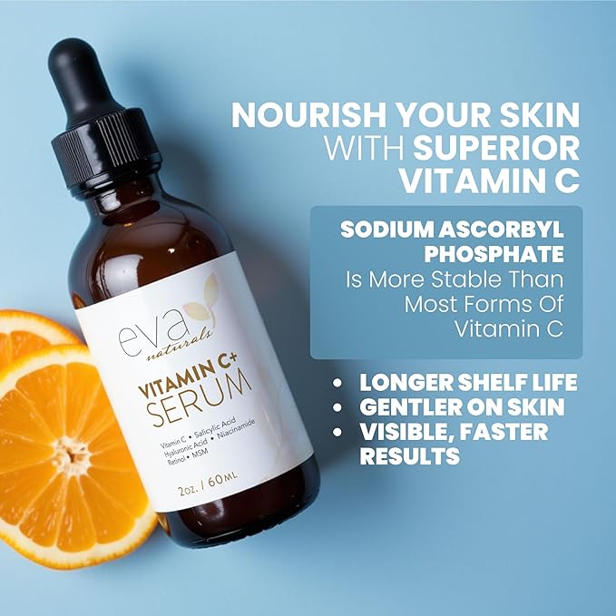Eva Naturals Vitamin C Serum for Face – Anti Aging Dark Spot Remover with Retinol, Hyaluronic Acid, Niacinamide & Salicylic Acid – Face Serum for Women for Clear, Smooth, Radiant Skin