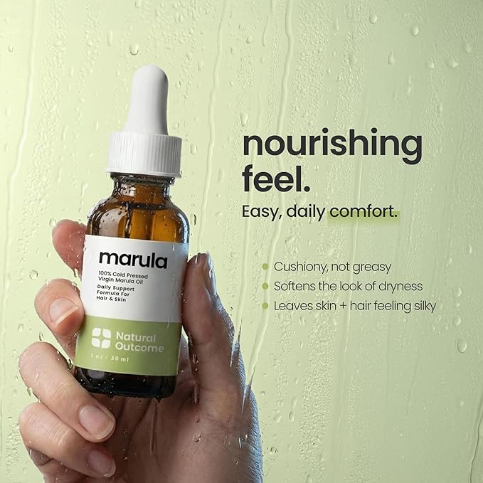 natural outcome Marula Oil 100% Pure Cold-Pressed Moisturizer for Face, Hair & Body - Lightweight Anti-Aging & Hydrating Facial Oil, 1 oz