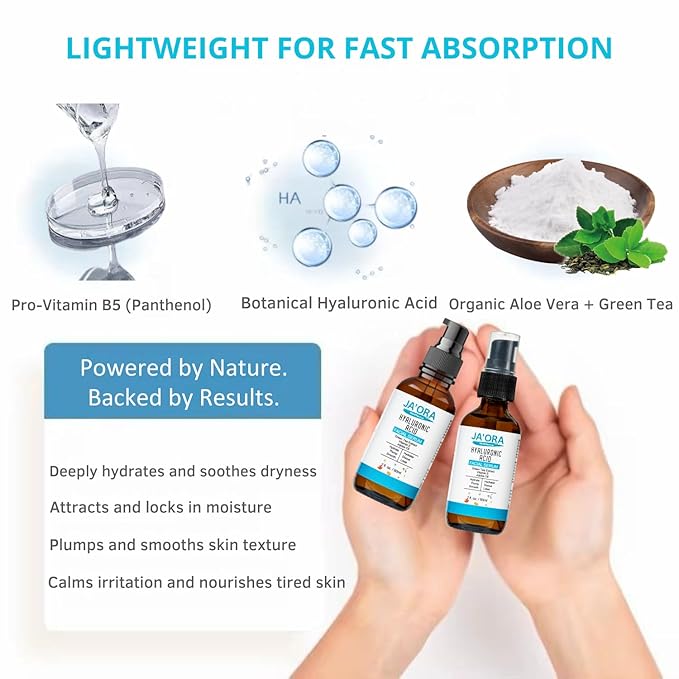 JA'ORA Skin Effective Hyaluronic Acid Serum, 60ML - Anti-Aging with Aloe Vera & Vitamin E, Hydrating, Firming, Brightening for Even Skin Tone & Wrinkle Care