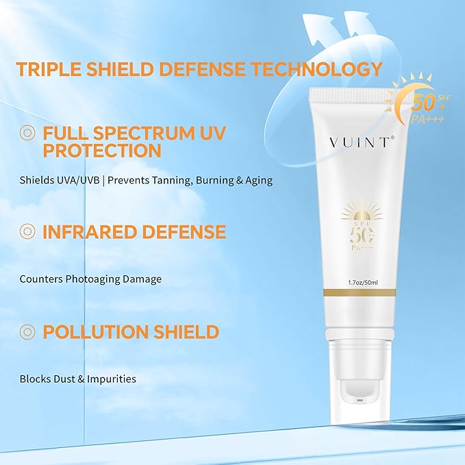 Vuint Tinted Sunscreen for Face SPF 50 – Broad Spectrum SPF Protection for Women – Lightweight, Non-Greasy Sunblock for Sensitive Skin, Hydrating, Waterproof Facial Sunscreen for Travel & Everyday Use