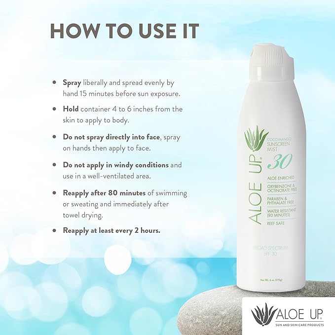 Aloe Up White Collection SPF 30 | Sunscreen Spray Mist for Face & Body with Aloe Vera Gel | Water Resistant up to 80 Minutes | Reef Friendly, Non Greasy, Fast Absorbing | Coco Mango Fragrance 4 Oz