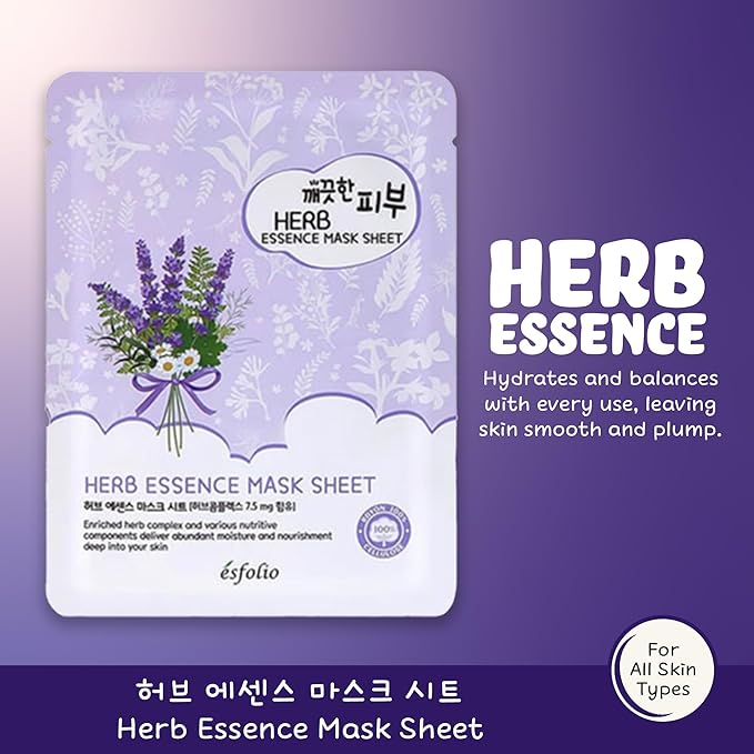 esfolio Herb Essence Face Mask – Hydrating & Nourishing Sheet Masks, Herbal Extract-Infused Skincare, Soothing & Moisturizing Facial Masks for All Skin Types (Pack of 10)
