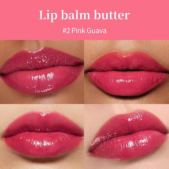 BAISEN DIARY Lip Butter Balm - Ultra-Hydrating, Nourishing Lip Care with Natural Ingredients, Shea Butter & Olive Oil, Soothes & Softens Dry Lips (#5 Pink Guava, 1)