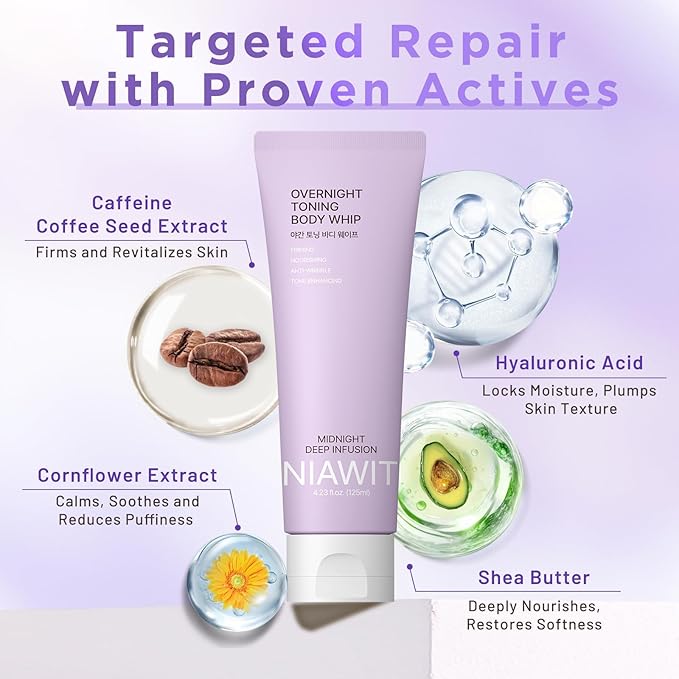 Overnight Toning Body Whip for Loose Skin & Cellulite – Firming and Tightening Body Cream for Arms, Thighs & Belly, Hydrating Anti-Wrinkle Moisturizer for Crepey Skin