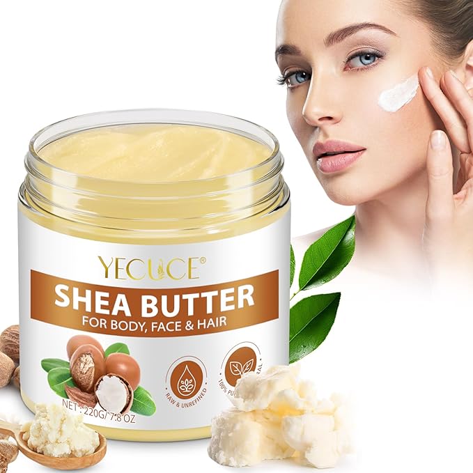 Pure Organic Shea Butter Raw, Unrefined Body & Face Butter, 100% Pure & Natural Body Butter for Dry, Cracked Skin, Stretch Marks & Anti-Aging, 7.76 oz
