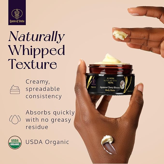 African Shea Butter Raw Organic Shea Butter for Skin 4 Oz Japanese Cherry Blossom – USDA Organic Certified All-Natural Moisturizer for Face, Hair and Body Care, Suitable for All Skin Types