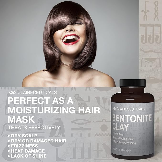 Bentonite 100% Pure Bentonite Clay - Indian Healing Clay Face Mask - Indian Clay Mask for Face, Calcium Bentonite Clay Powder, Bentonite Clay Mask - Indian Face Mask Skin Care, 16.9 Fl Oz