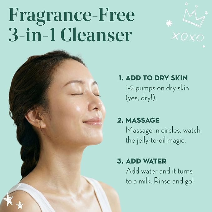 goodness 3 in 1 Jelly Oil Cleanser – Makeup Remover & Hydrating Oil Cleanser with Hyaluronic Acid – Waterproof Makeup Remover for Face – Vegan, Fragrance Free – 5 fl oz
