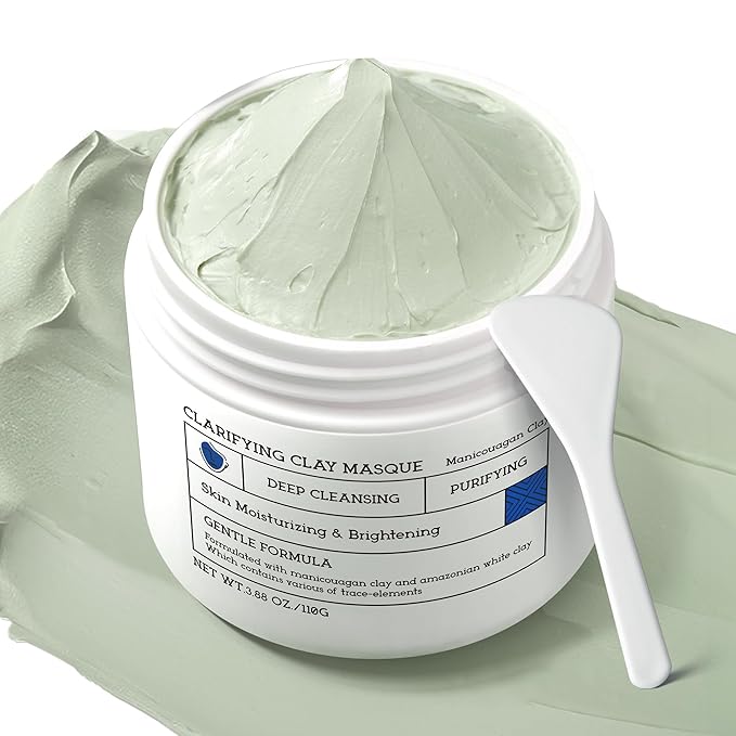 NING DERMOLOGIE Clay Mask for Face & Sensitive Skin: Triple Mud Formula Deep Cleans Pores Reduces Acne Balances Oil & Improves Texture - 3.88 Oz