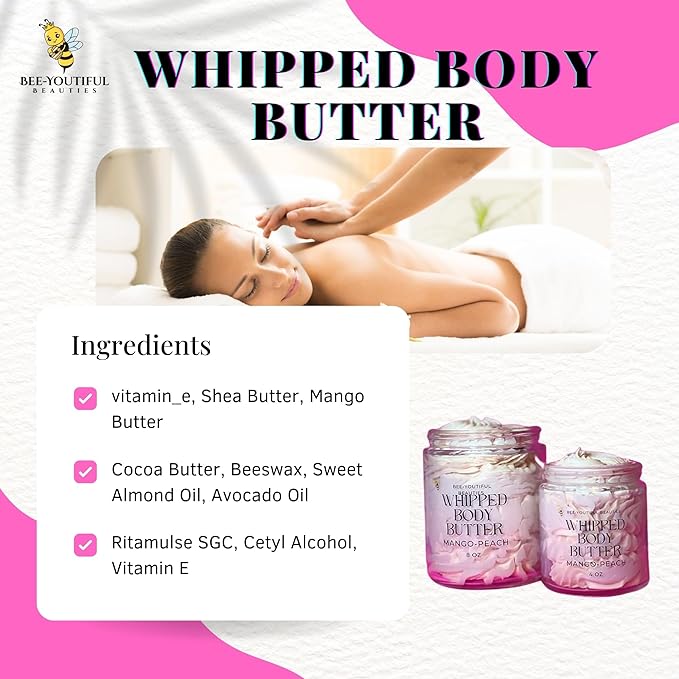 Whipped Shea + Beeswax Body Butter | Hydrating Moisturizer with Shea Butter, Mango Butter Cocoa Butter, & Beeswax for Nourishing Body Care - 8oz - Mango Papaya
