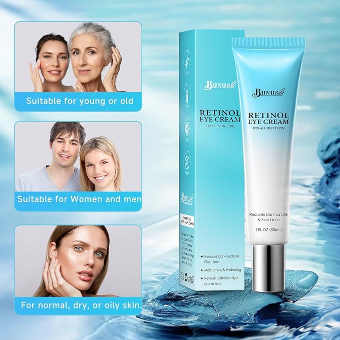 Retinol Eye Cream - Eye Cream for Dark Circles, Puffiness, Anti Aging, with Peptides, Caffeine, Hyaluronic Acid, Reduces Bags, Dark Circles Under Eye Treatment, Smooths Wrinkles & Fine Lines, 1 fl. oz