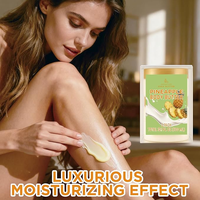 Pineapple Body Butter, Shea Body Butter for Women Dry Skin, Natural Pineapple Lotion for Body Care Smell Good-3.4 floz+6.8 floz(100ml+200ml)