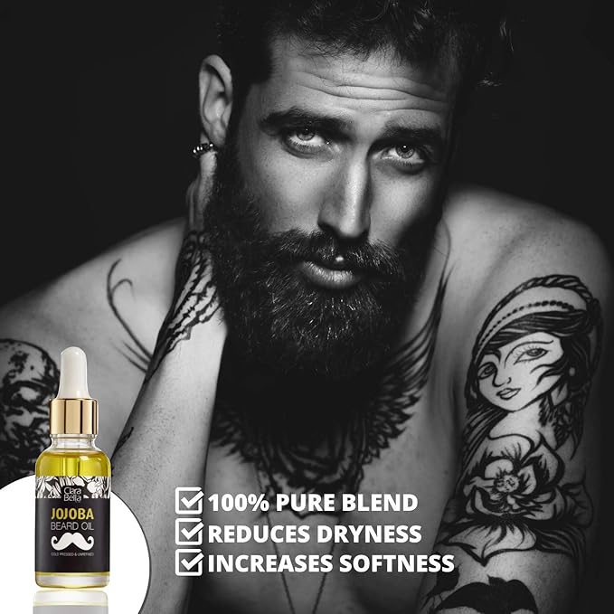Jojoba Beard Oil: Unscented, Pure & Organic for Men - Stops Itch & Dandruff, Softens Coarse Hair & Mustache, 1 fl oz (30ml)