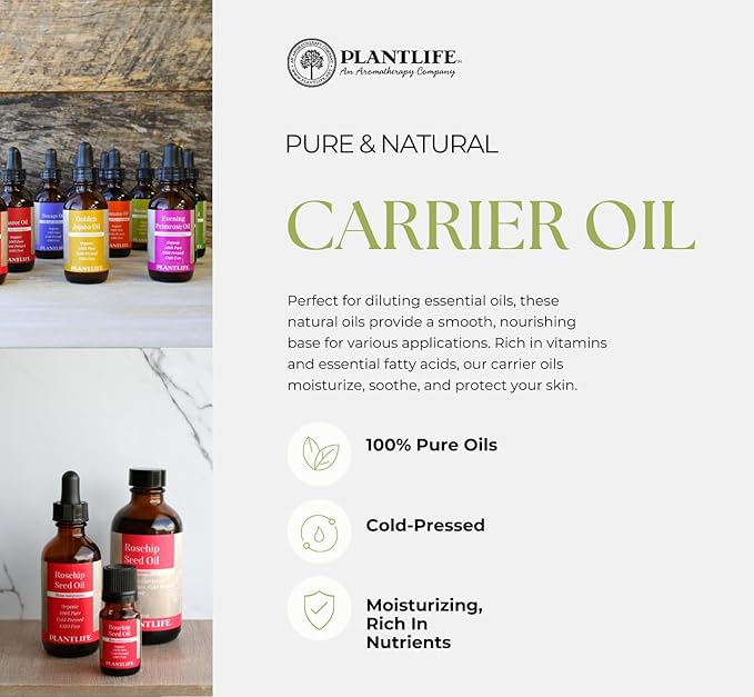 Plantlife Hemp Seed Carrier Oil - Cold Pressed, Non-GMO, and Gluten Free Carrier Oils - for Skin, Hair, and Personal Care - 4 oz