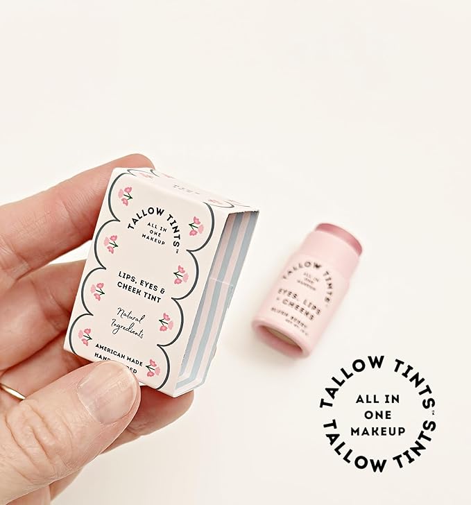 / Natural Tallow Lip Tint - Buildable Natural Color/Blush, Lip and Eye 3 in 1 Makeup (PInk Ice)