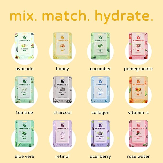 PB & JAY Purenature Facial Mask – Premium Quality Korean Sheet Mask for Dry Skin – Korean Collagen Essence Hydrating Facemask Sheet (Honey)
