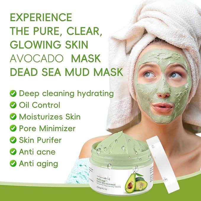 Clay Mud Face Mask for Women,Avocado Dead Sea Mud Facial Mask Skincare,Deeping Cleansing,Oil Control,Hydrating Face Cleaning Clay Masks for All Skin Types (4.2OZ)
