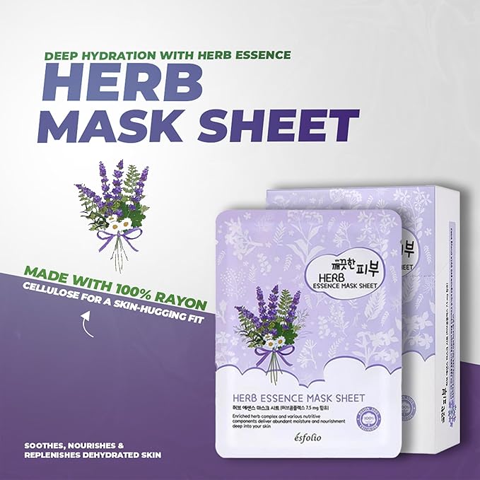 esfolio Herb Essence Face Mask – Hydrating & Nourishing Sheet Masks, Herbal Extract-Infused Skincare, Soothing & Moisturizing Facial Masks for All Skin Types (Pack of 10)