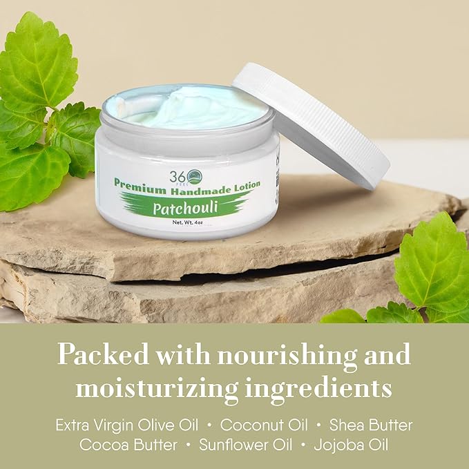 360Feel Patchouli Body Lotion - Hydrates with Coconut & Olive Oil, Plant-Based, Non-Greasy, Sensitive Skin, All Day Use