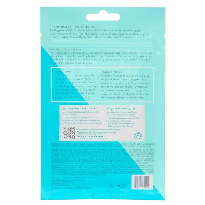 Patchology Hydrate FlashMasque Facial Sheet Mask with Hyaluronic Acid – Face Mask Skincare Sheet for Men & Women to Moisturize & Hydrate Skin in 5 Minutes – Facial Sheet Moisturizer (2 Count)