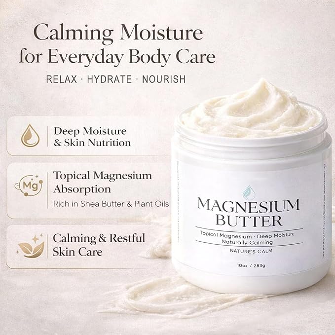 Magnesium Butter, Calming & Soothing Topical Magnesium lotion, with Shea, Mango & Cocoa Butter, Deep Moisture & Skin Comfort, Smooth & Non-Greasy Feel, 10 oz (1)