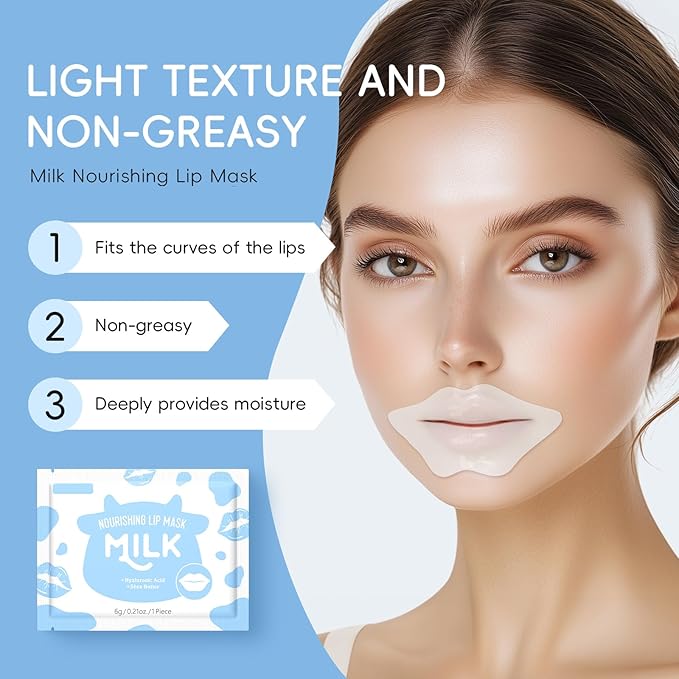 AKARY Milk 5 Pcs Moisturizing Lip Mask, Lip Sleep Gel Pads Mask Bulk for Moisturizing, Patches Let Skin Smoothing, Exquisite, Remove Dead Skin, Keep Plump & Wrinkle, for Dry or Chapped Lips (5)
