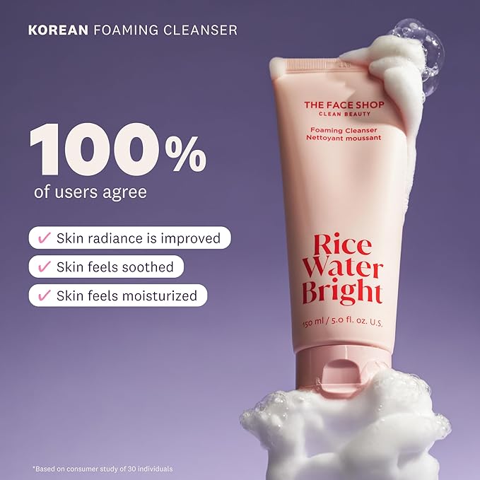 THE FACE SHOP Rice Water Bright Foaming Cleanser, Hydrating Korean Face Wash with Ceramides, Deep Pore Cleansing, All Skin Types, Gentle Skincare, Vegan, 10.1 fl. oz.