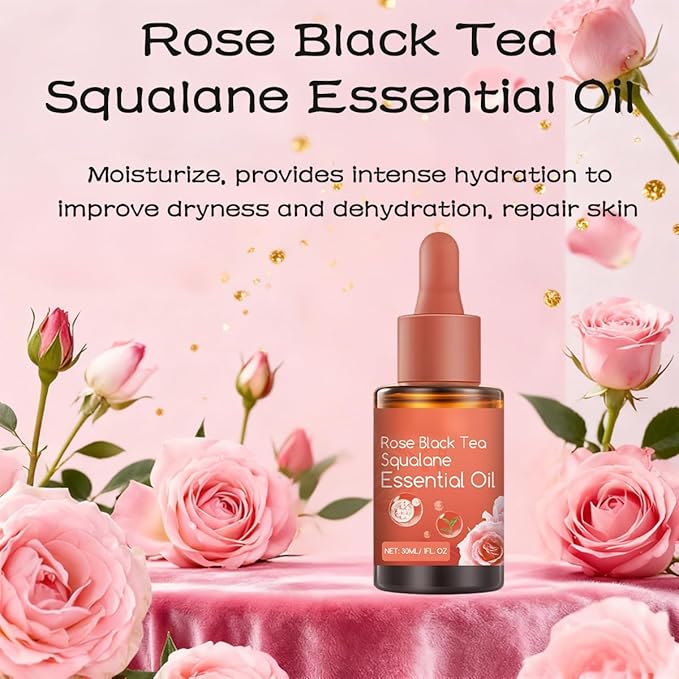 Rose Black Tea Squalane Essential Oil, Moisturizing Hydrating Serum, Rejuvenating Repairing Soften Nourishing Oil, Lightweight & Not Easy Greasy(1Floz/Pcs) (2Pcs)