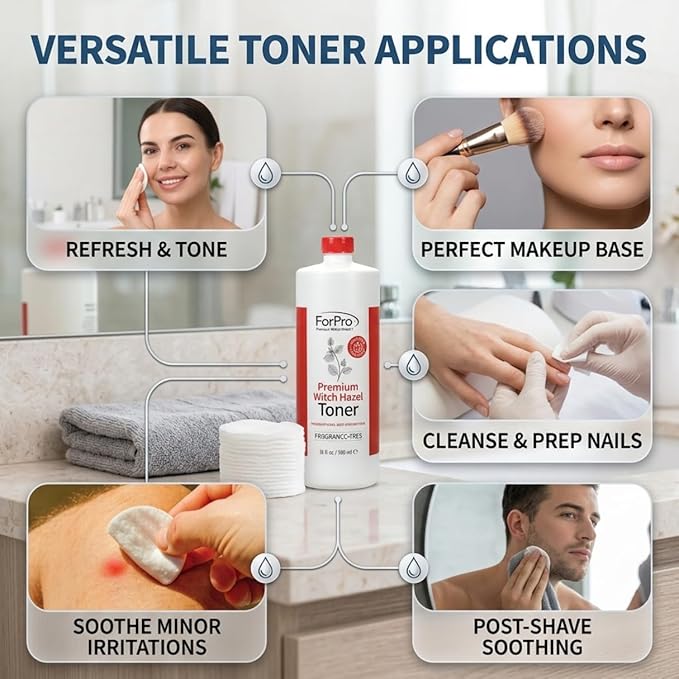 ForPro Witch Hazel Facial Toner with Aloe Vera & Glycerin, Alcohol-Free Face Toner for Sensitive Skin, Pore Minimizing, Hydrating & Soothing Cucumber Astringent, Fragrance-Free, Vegan, 32 Fl Oz
