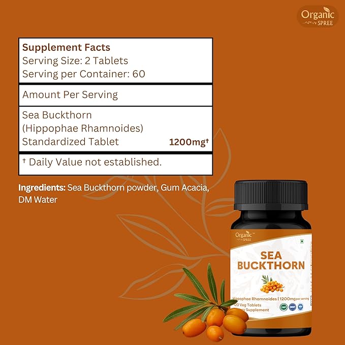 ORGANIC SPREE Sea Buckthorn 120 Tablets – Hippophae Rhamnoides - Hair, Skin and Nails* - 120tab