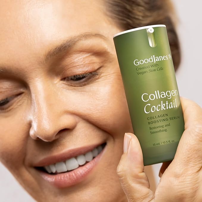 GoodJanes Collagen Cocktail Boosting Serum with Vegan Collagen, Vitamin C, Niacinamide & Copper Peptides – Plant-Based Stem Cell Treatment for Radiant, Firm-Looking Skin, 0.5 oz